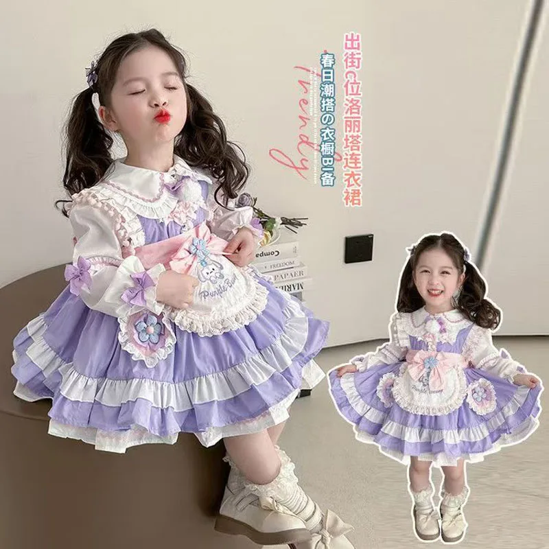 Autumn Spring Children Cute Dress+Shirt Girls Baby Autumn Long Sleeve Party Wedding Dress Girls Ball Gown Lolita Princess Party