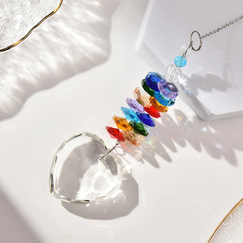 Crystals Wind Chime Suncatcher Light Catcher Rainbow Prism Shiny Chakra Crystal Hanging Pendant Ornament Home Garden Decor