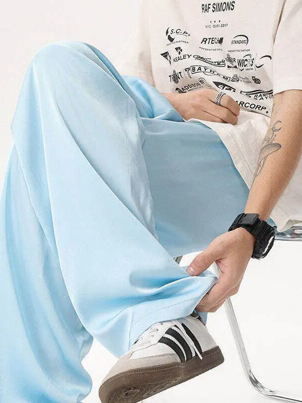 

Ice Silk Men's Loose Fit Straight Leg Pants Draped Satin Wide Leg Cool Summer Trousers Casual American Sle Leisure P...