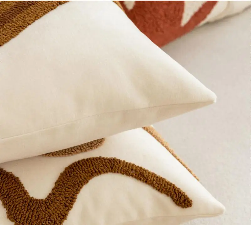 Vintage Kontrast Geometrischer Getufteter Kissenbezug Plüsch Patchwork Kissenhülle Atmosphärische Sofa-Dekoration Kissenbezug 45x45 – Detail 6