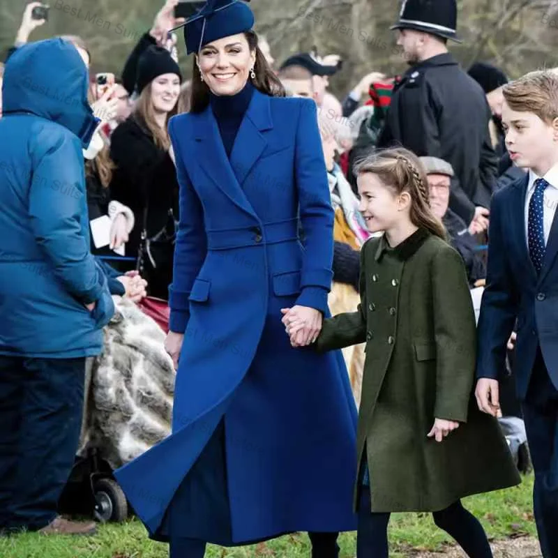 

Blue Cashmere Women Suit 1 Pcs Blazer Wool Prom Dress Formal Office Jacket Customized Winter Warm Wedding Tuxedo Guest Coat