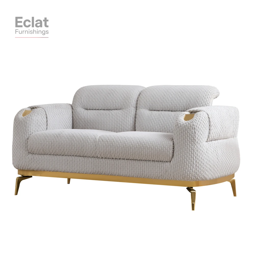 

Zoe Modern style Loveseat made with wood and Gold accents in Gray,sofa set living room furniture,muebles de la sala,lounge chair
