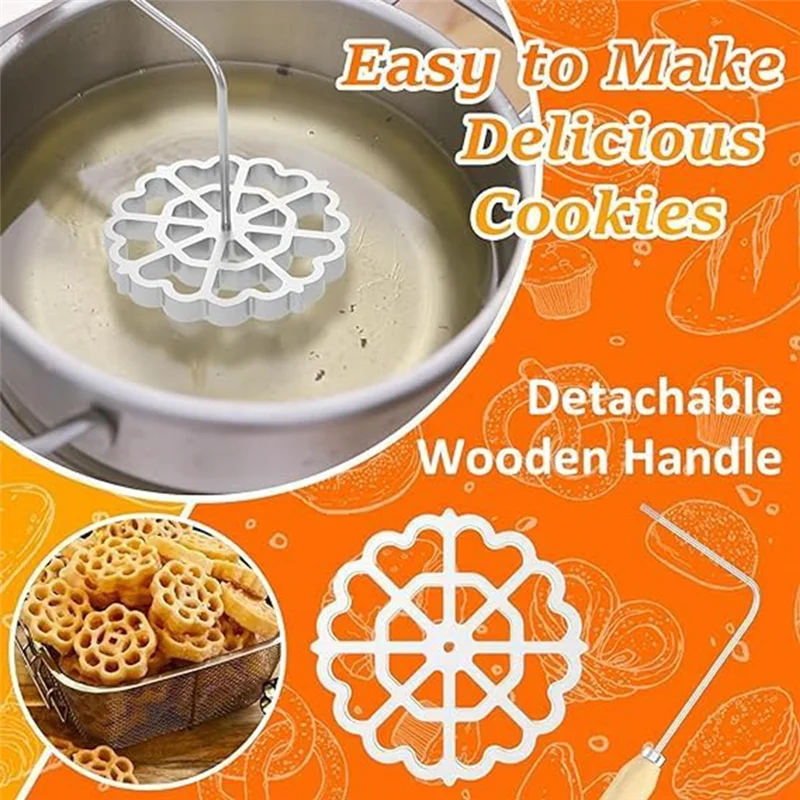 

Classy-Authentic Bunuelos Mold With Wooden Handle - Aluminum Rosette Cookie Maker For Perfectly Crispy And Bunuelos