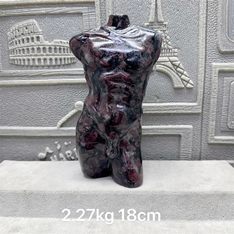 18CM Natural Garnet Firework Stone Model Body Decor Flashy Natural Quartz Crystal Men Model Pagan Wicca God Statue 1PCS