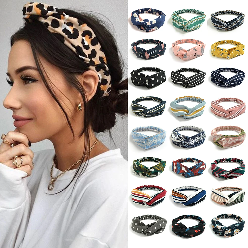 

New Fashion Women Girls Bohemian Hair Bands Print Headbands Vintage Cross Turban Bandage Bandanas HairBands Hair Accessories