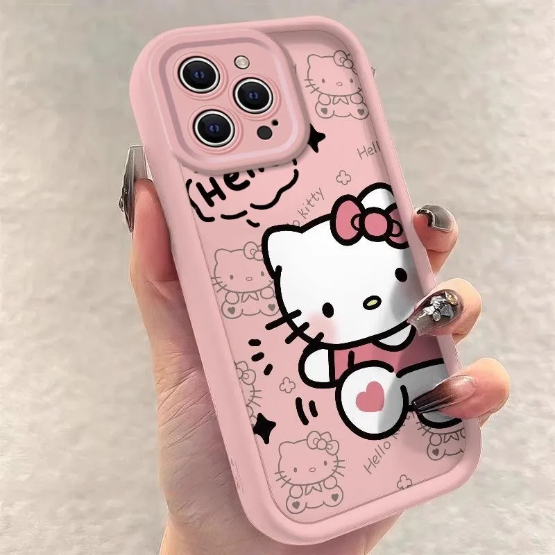 Sanrio Ins Hello Kitty Cute Cartoon Multistep Soft Phone Case For Iphone 15 14 13 11 12 Pro Max Y2k Girl Gift Silicone Anti-fall