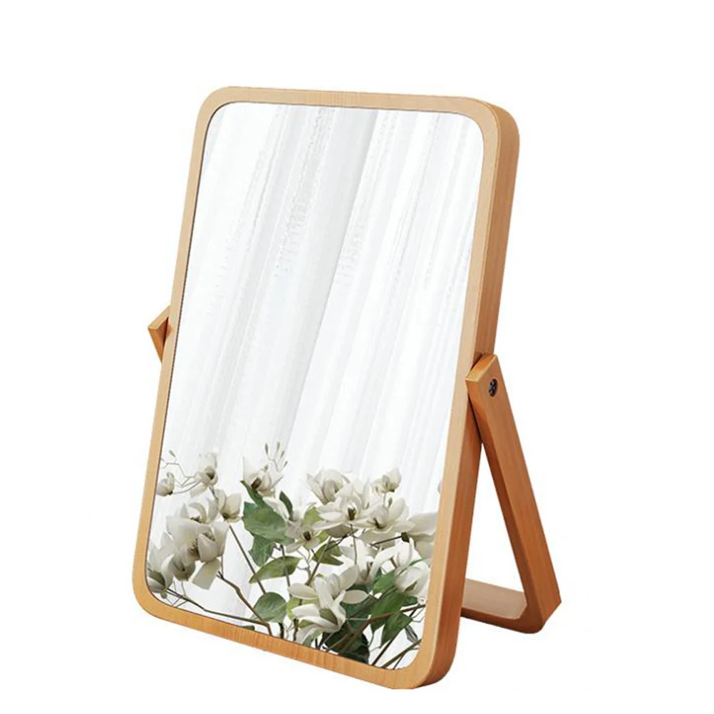 Stilvoller Desktop-Spiegel aus Holz, exquisites Design, langlebiges Material für den täglichen Gebrauch im Schlafzimmer, Badezimmer, Holzfarbe