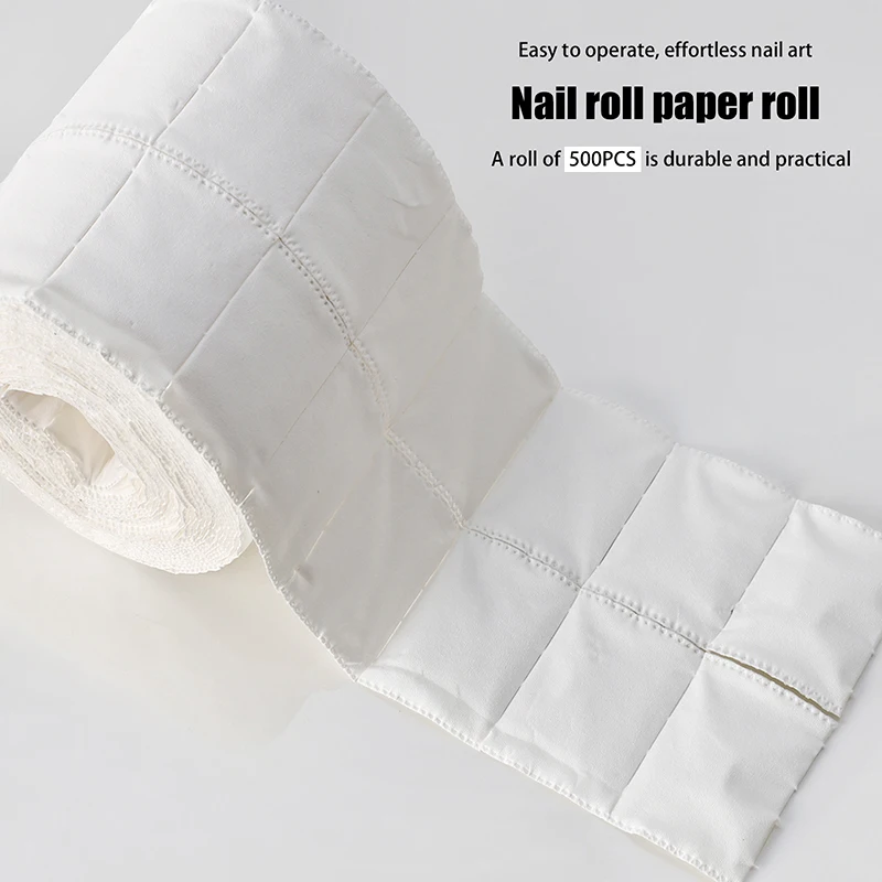 500Pcs/Roll Lint-Free Nail UV Gel Polish Remover Cotton Pads - Tearable White Clean Wipes, Manicure Makeup Soak Off Tools