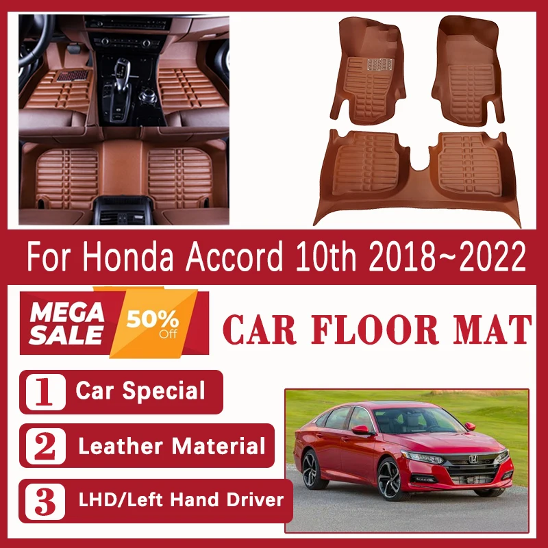 

Автомобильные коврики для Honda Accord 10th MK10 2018 2019 2020 2021 2022, кожаная накладка на ногу, левая рука, фотоаксессуары для автомобиля