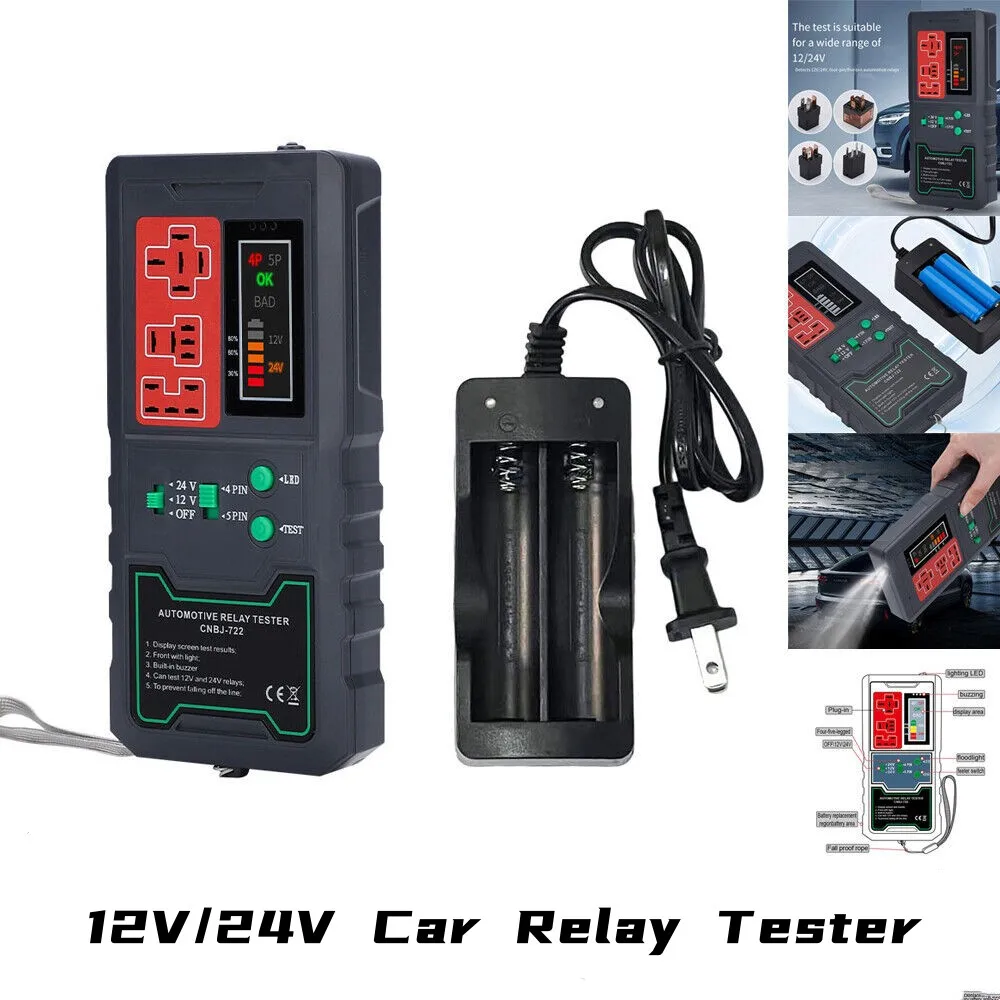 

12V 24V Battery Tester Relay Analyzer Alternator Checker Vehicle Cranking Charging System Diagnostic Tool for Motorcycle