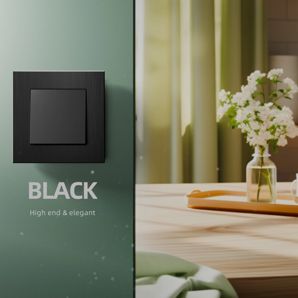 EU standard switch socket 86*86mm black gold grey one open single control dual control switch aluminum brushed panel with ce