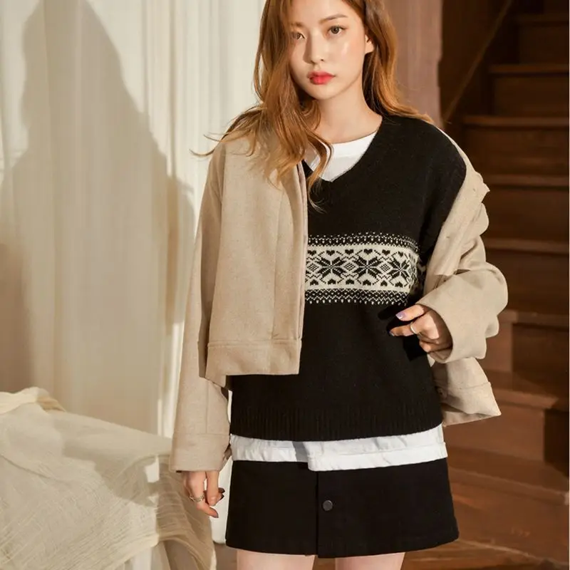 Suéter sin mangas para mujer, chalecos sencillos y holgados de punto Vintage con estampado de ocio, ropa de calle elegante BF que combina con todo, Harajuku Y2k Ins Popular