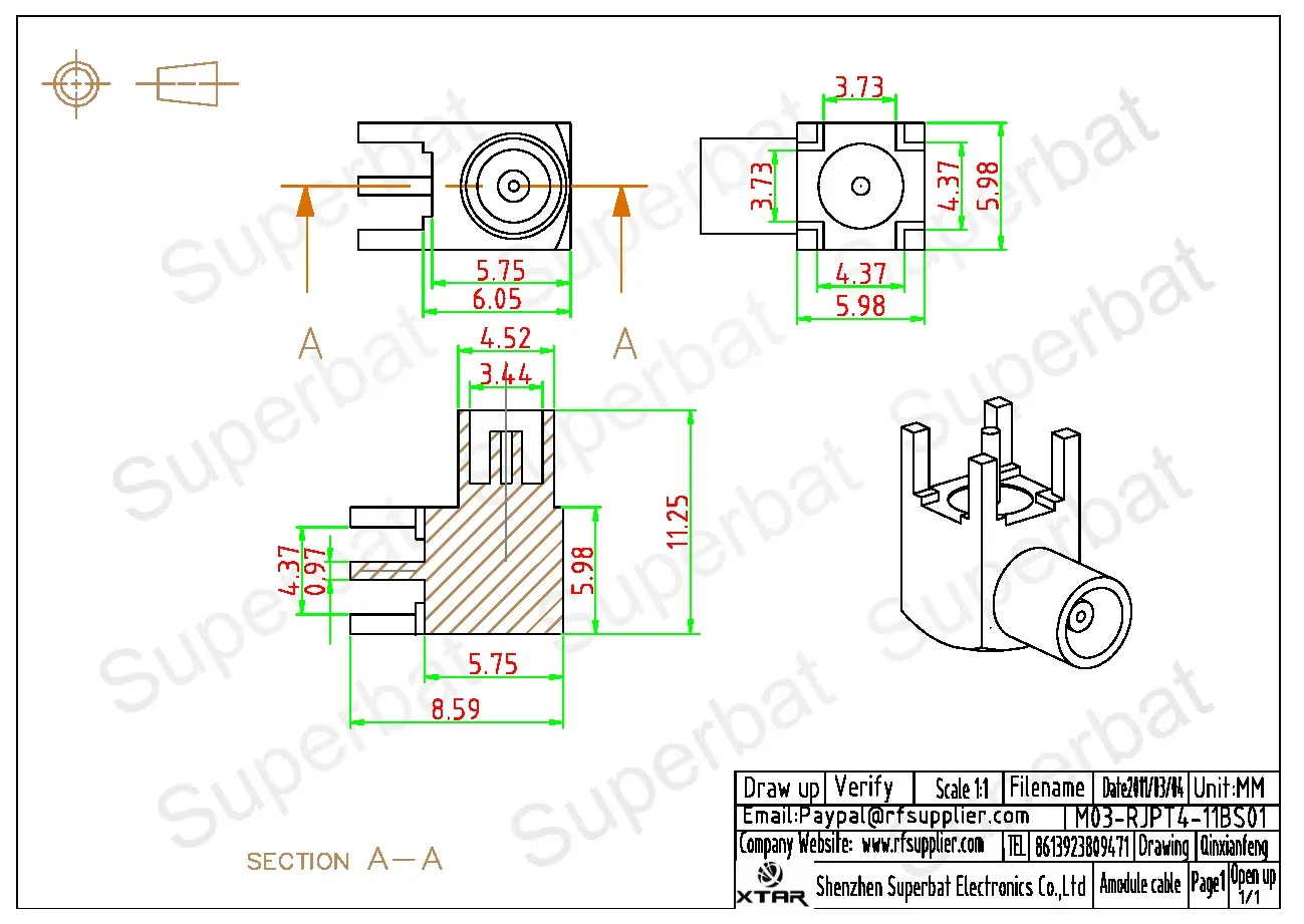 Superbat 10pcs MCX thru hole femmina montaggio su PCB con connettore a saldare versione media