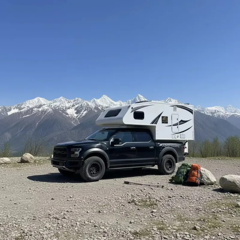 Frame Camping Trailer 4 Passenger Light Truck Cargo Box Canopy High Gloss Fiberglass F150 Hard Camper Waterproof Roof Cover