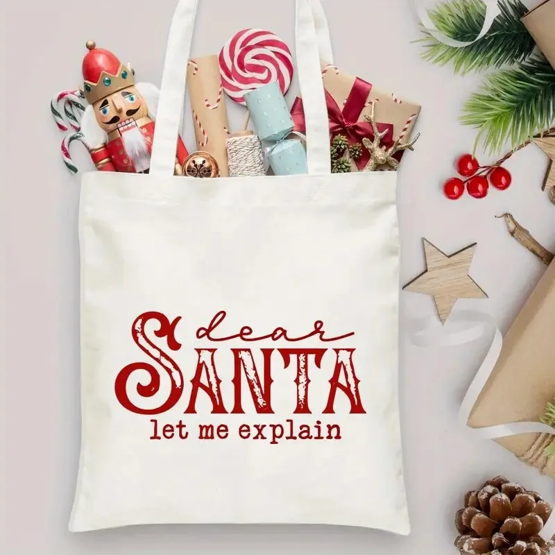 Festive Gingerbread Print Tote Bag Christmas New Year Holiday Gift Trendy Simple Style for Outdoor Picnic Party Travel Tote Bag