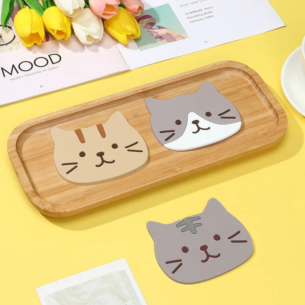 Portabicchieri in silicone antiscivolo a forma di gatto, caffè, tè, bevande, sottobicchiere per cartoni animati, supporto per bevande calde,