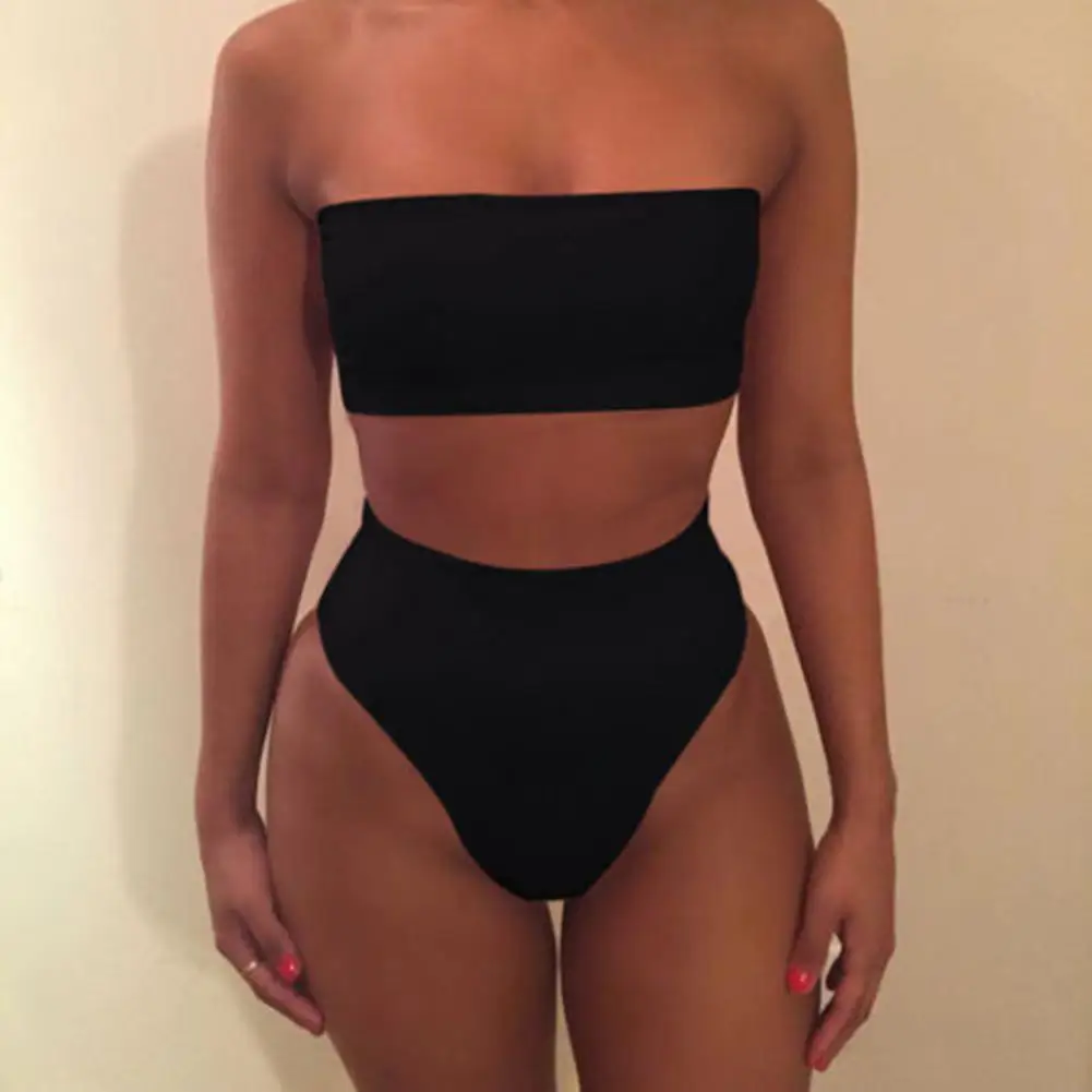 

Strapless Women Bikini Set 2024 Sexy High Cut Swimsuit Women Bathing Suits Solid Push Up Thong Swimsuit Brazilian Bikinis Set