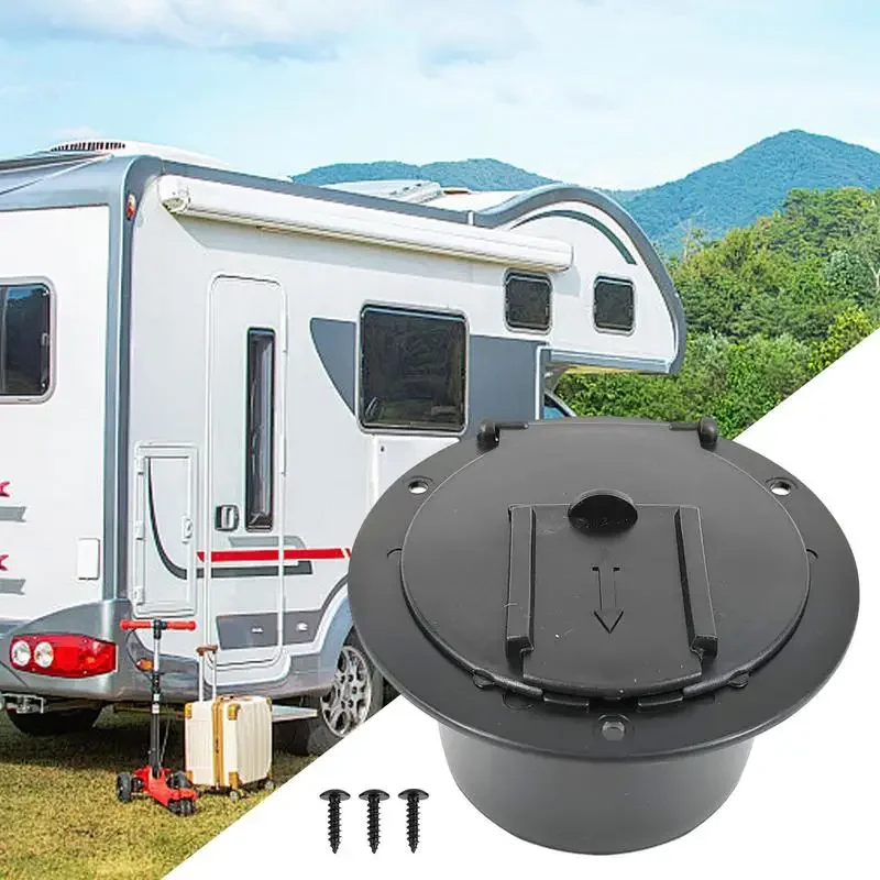 

RV Power Cord Hatch Black Round RV Cable Cover With Lid RV Cable Pass Through Wire Organizer RV Covered Power Cord Hatch Round