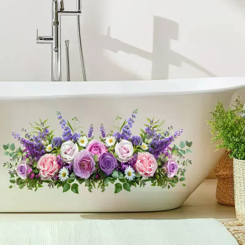 Wall Sticker Fresh Floral Pattern Sink Area Background Bathroom Decoration Self-Adhesive Removable Waterproof No Peel