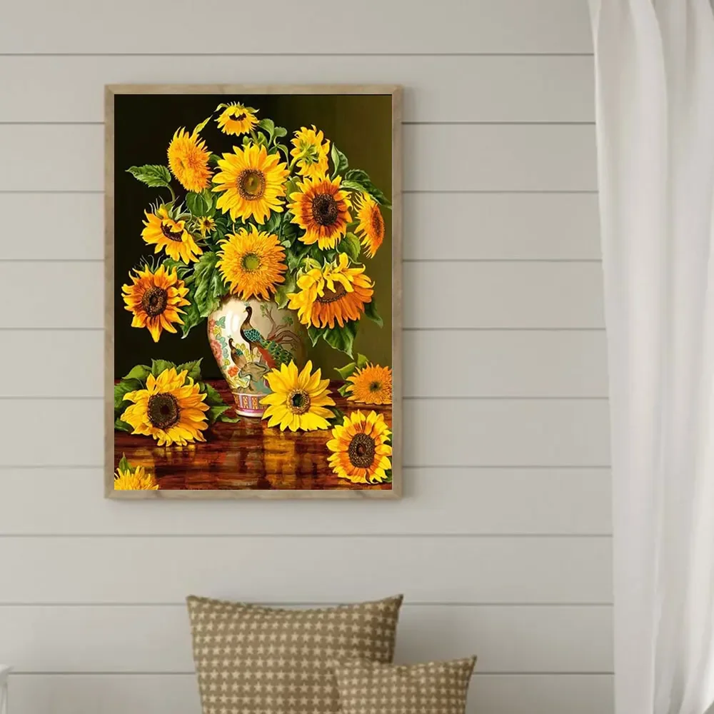 5D Diy Diamond Painting Flower Cross Stitch Kit AB Diamond Round Diamond Rose Sunflower Diamond Embroidery Mosaic Art Home Decor