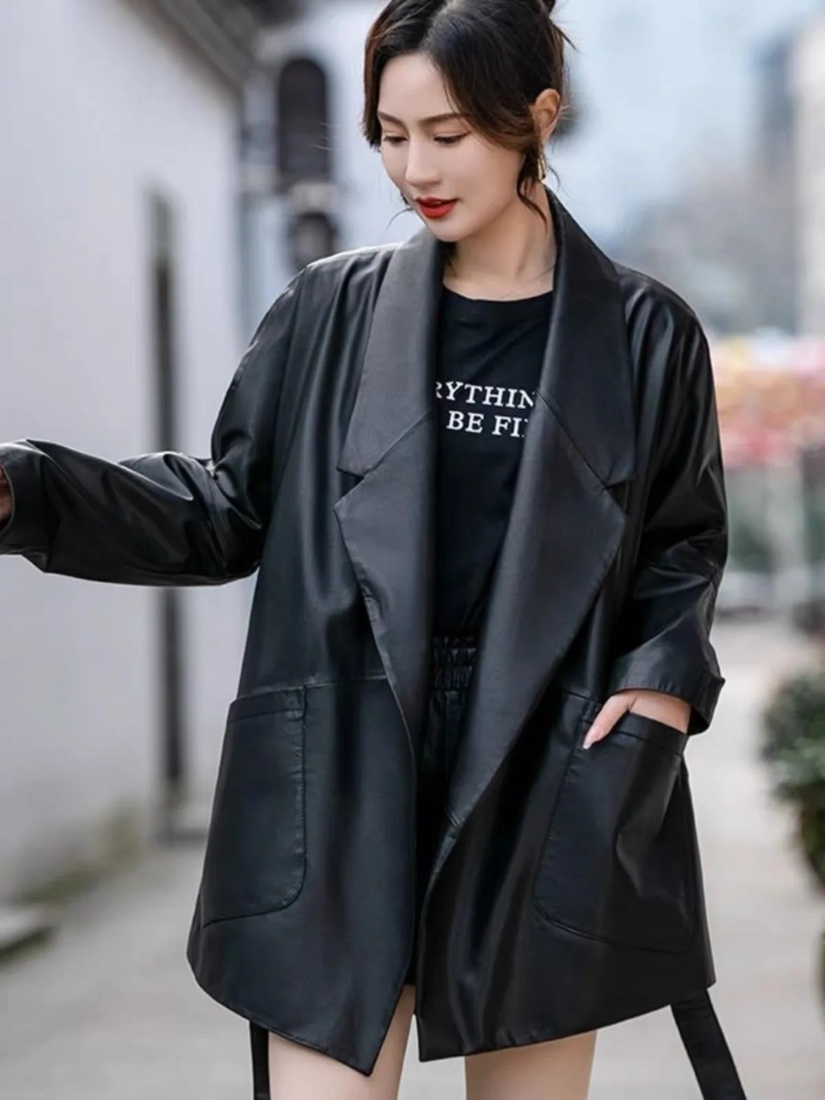 

Loose Women's eepskin Coat Medium-Length European Sle Winter Jaet Casual Comfortable Long Sve Zipper Closure