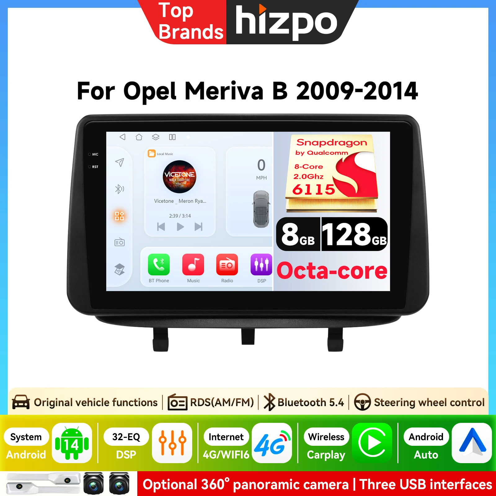 Android für Opel Meriva B 2009-2014 6115 QLED Android Autoradio Multimedia-Videoplayer BT AI-Sprachsteuerung CarPlay 4G Stereo-Haupteinheit