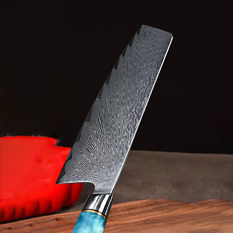 Slicing Knife Resin & Wood Handle 67 Layer Damascus Steel Blade Sharp Chef Cleaver Slicing 10Cr15MoV Kitchen Knife Cooking Tools