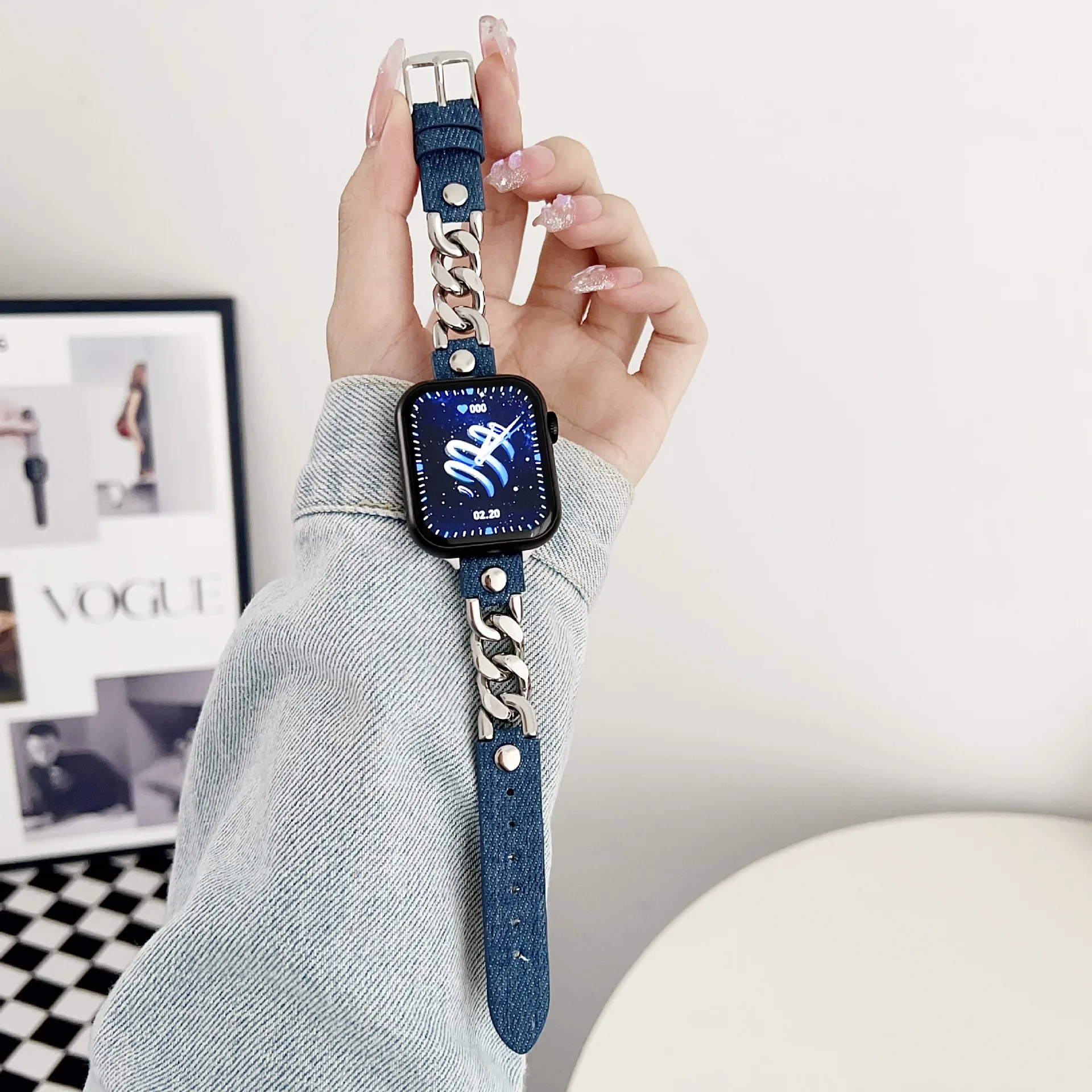 

New Design High Quality Leather Watch Band With Clasp Wrist Strap Watchband Stainless Steel Watch Band for Apple Smart Watch