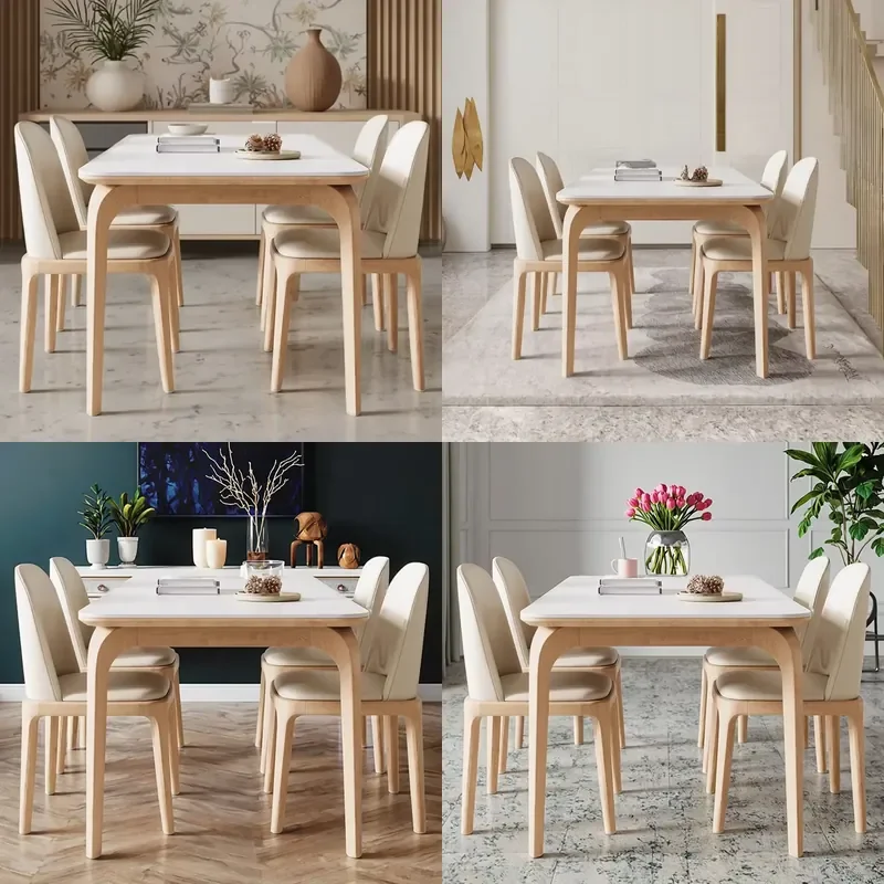 for Modern High End Restaurant Furniture Dining Table with Marble Countertops and Solid Wood Chairs 6 Seats Elegant Design