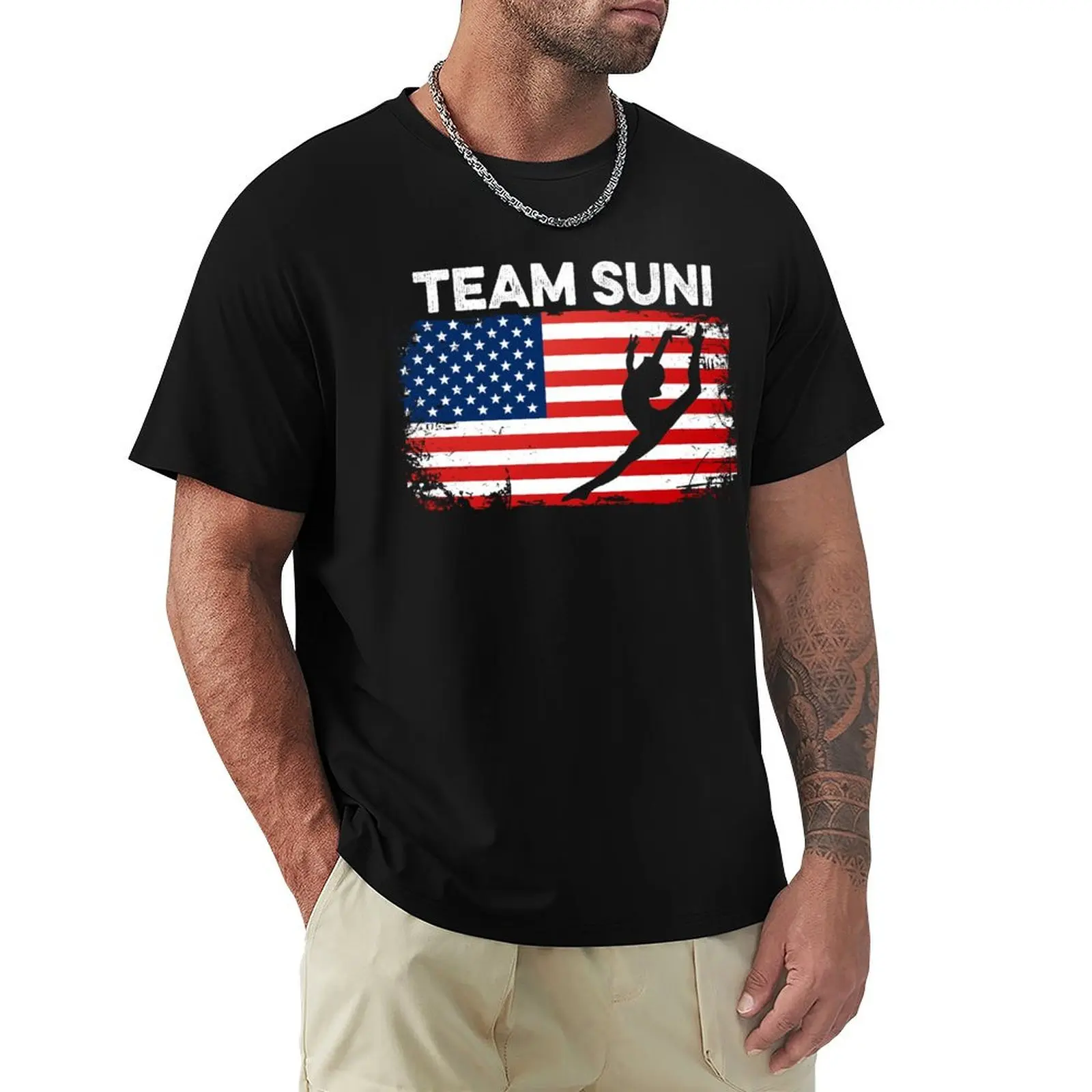 Team Suni Gymnastics Sunisa Lee Gymnast USA Flag America T-Shirt Casual Lightweight Short Sleeve Top