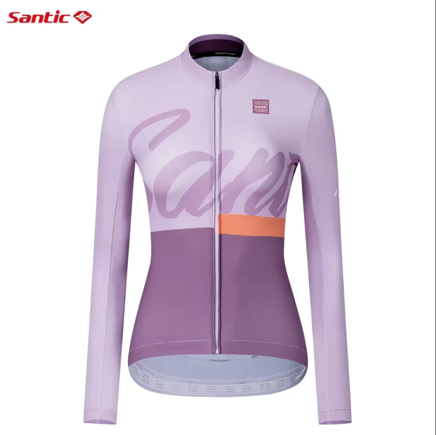 Santic Women's Cycling Jersey Autumn Winter Long Sleeve Thermal Bicycle Clothing Outdoor MTB Road Riding Bike Fleece Jersey Tops