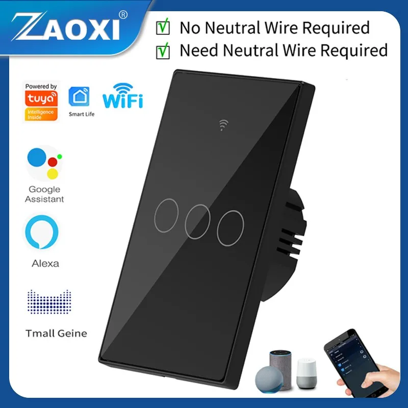 

WIFI+RF433 Touch Wall Switch AC110-240V 10A 1/2/3 Gang APP Timing Alexa Google Home Voice Remote Control Wireless Smart Switch