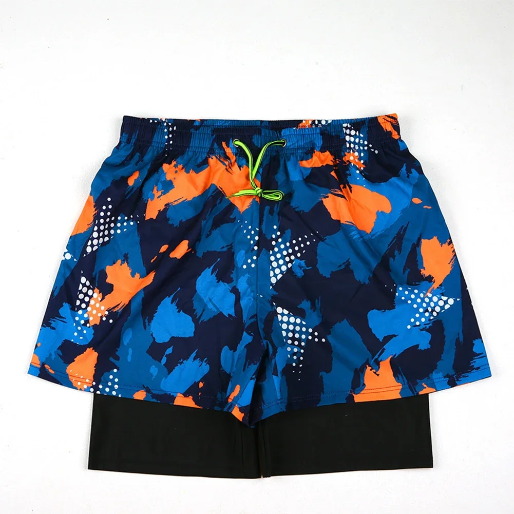 Men Swimming Liner Stretch Swimwear 2 In 1 Quick Drying Running Gym Swim Shorts