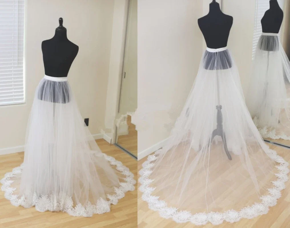 Saia de noiva destacável branca, saia de casamento, saia de tule removível, cauda removível de renda, vestido de tule tamanho personalizado