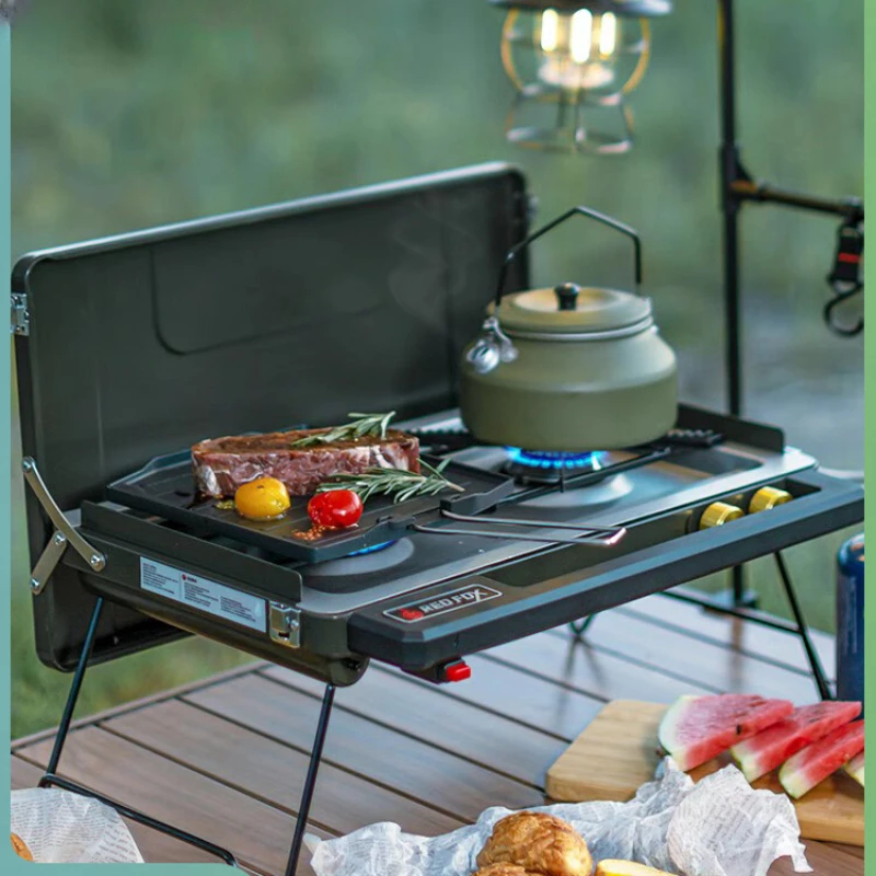 Portable Gas Stove Double Ended Gas Barbecue Stove Outdoor Picnic Camping Stoves Barbecue Cassette Camping Kitchen Equipment