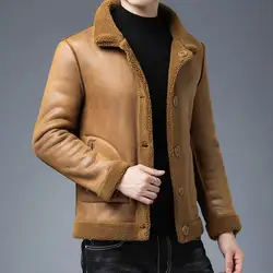 Zipper Pocket Jacket Stylish Men's Lapel Coat With Reversible Design Faux Leather Accents Long Sleeve Single Breasted For Winter
