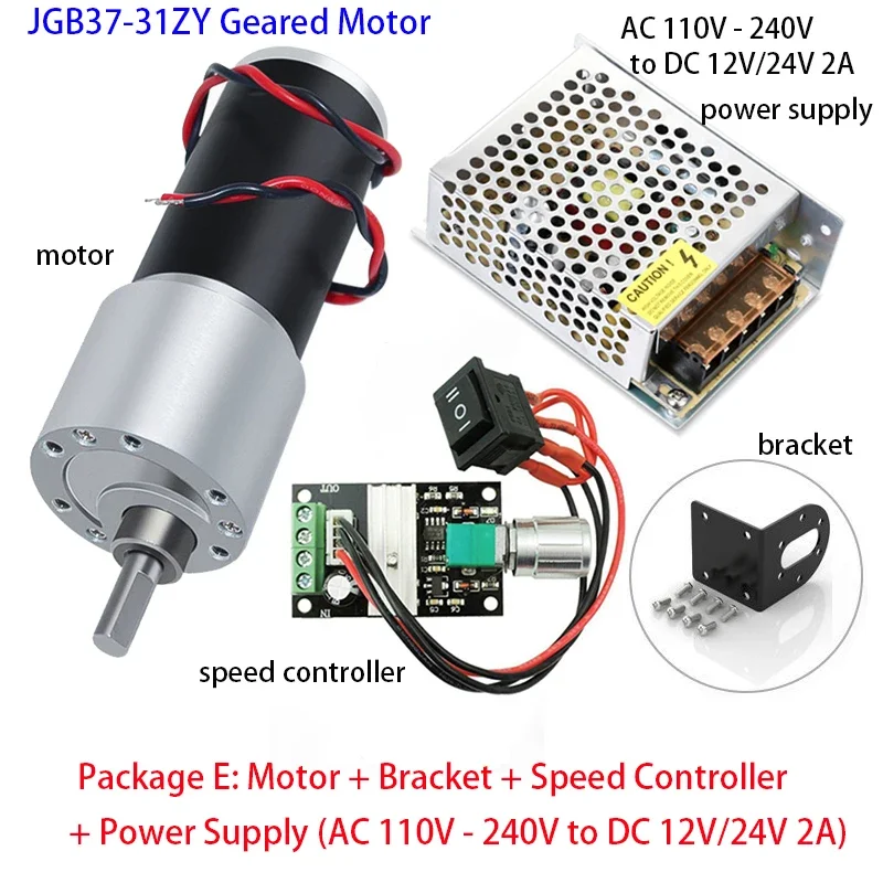 

JGB37-31ZY DC 12V24V Geared Motor 10RPM-1270RPM Reduction Gear Large Torque High Power 3157 Brush Reversed Motor