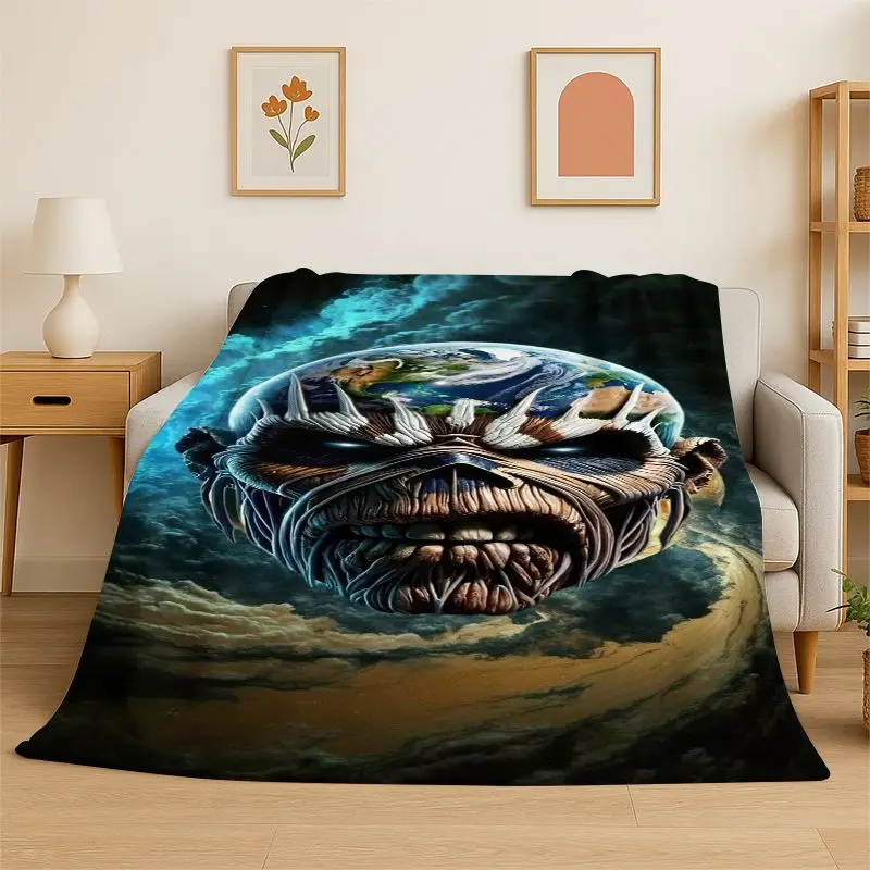 3D I-Iron Maiden Metal Band Flannel Blanket Soft Warm Throw Blanket for Bedroom Living Room Bed Travel Camping Picnic Gift