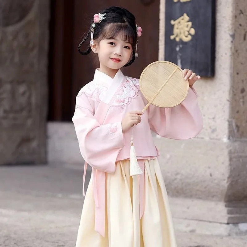 

Chinese Embroidery Hanfu Kids Wedding Party Flower Girl Dress Princess First Banquet Campus Graduation Ball Dress Christmas Gift