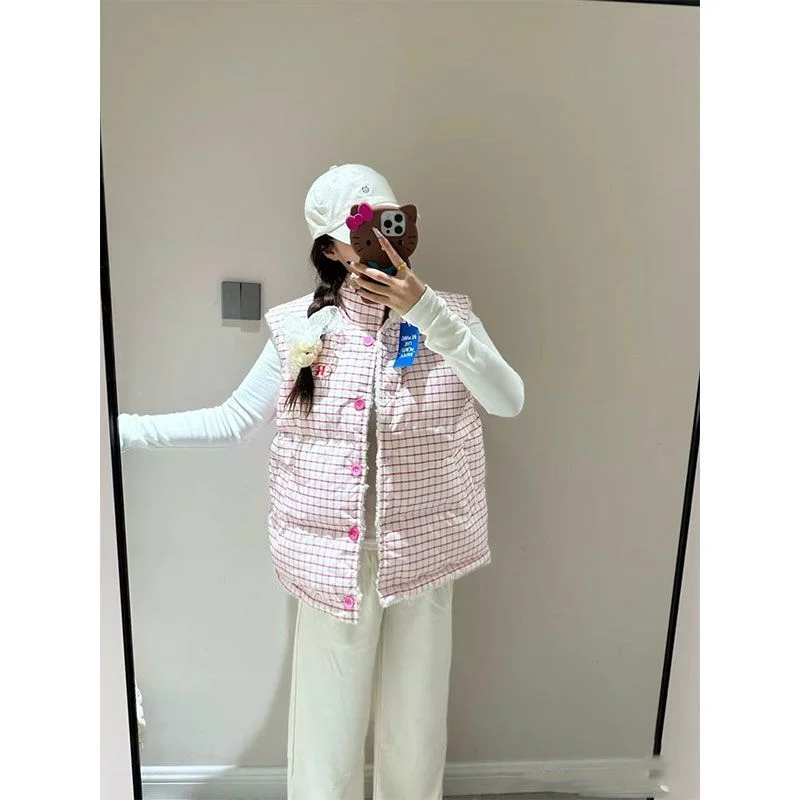 

Girls Double-Sided Wear Fce-Lined Cotton Vest Loose Fit Thiened Stand Collar Autumn Winter New Sle Versatile Polyester...