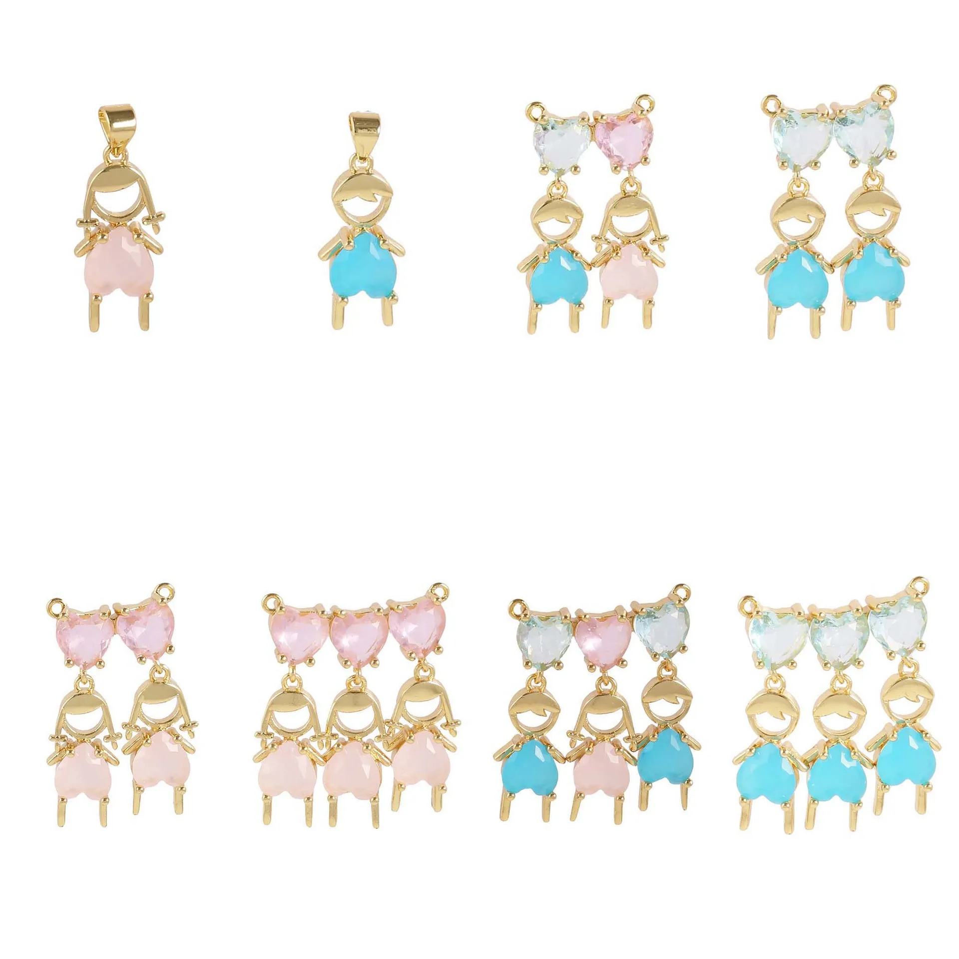 

10Pcs/Pink Blue Crystal Heart Pendant for Necklace Copper Gold Plated boys and girls pendant DIY bracelet necklace accessories