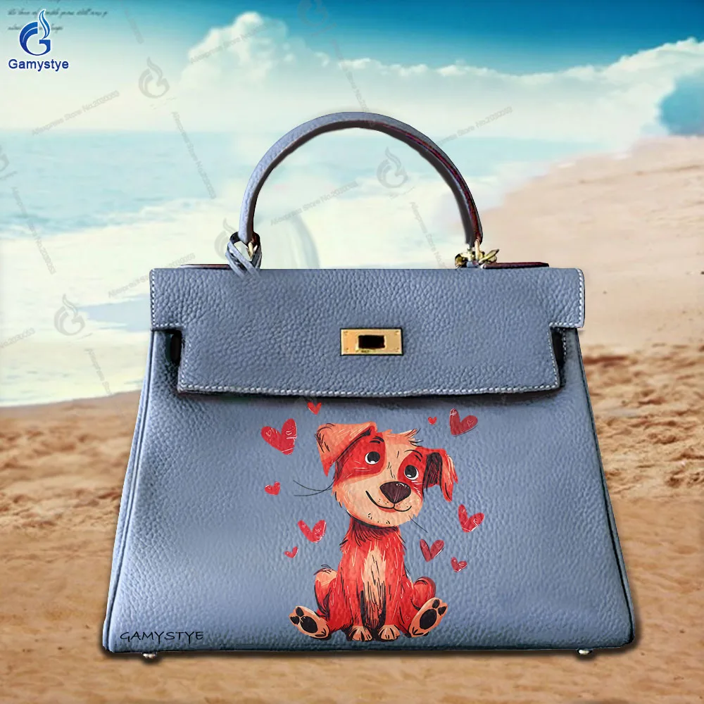 

Art Print Customize Totes Cute Puppy Print 100% воловья кожа Женская большая сумка Женская сумка Sac A Mains Роскошная сумка Boston Бесплатная доставка