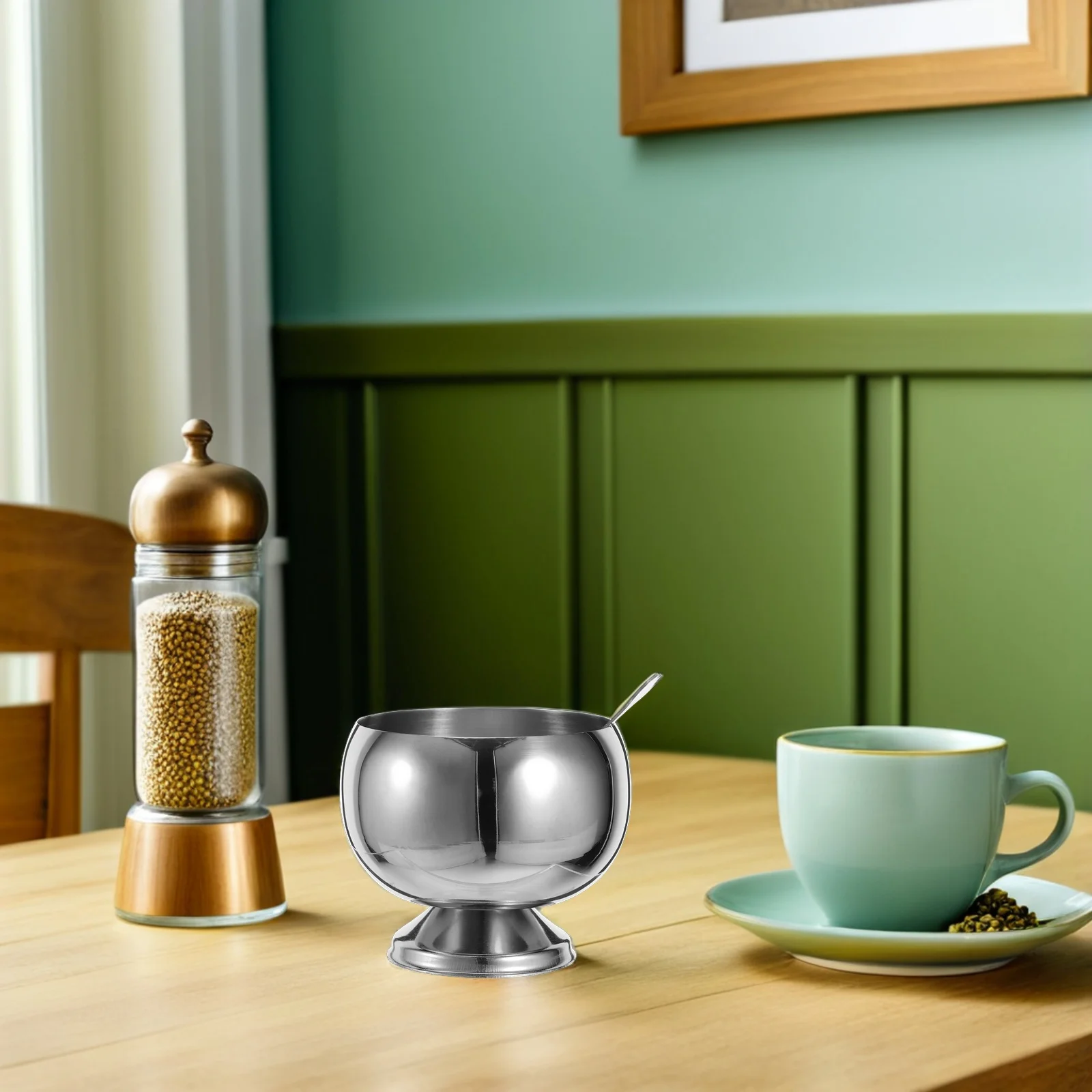 

1 Set 9.5Oz Stainless Steel Footed Dessert Bowl Ice Cream Goblet For Pudding Yogurt Salad Sauce Multi-Use Serving Cup Decorative