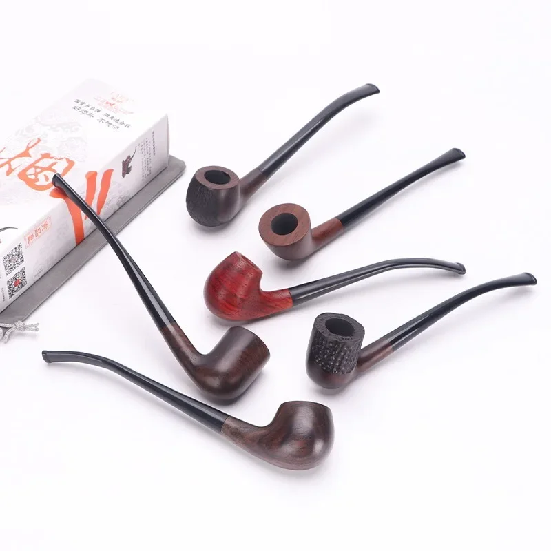 Ebony Wood Pipes For Smoking Bent Type Pipe Accessory Carving Pipes Smoke Tobacco Cigarette Acrylic Holder Oil Burner Pipe