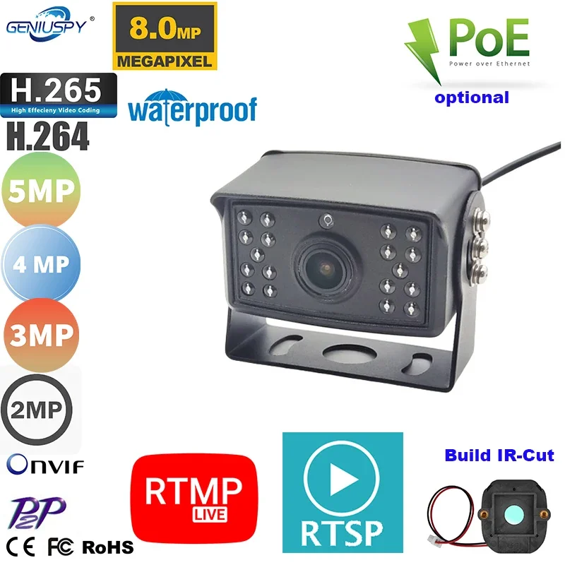 Potting Waterproofing Process IP69 Outdoor Videolink App RTSP RTMP IR IP Camera POE Optional Hik Protocol for Vehicle Bus Fleet