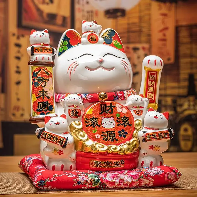 Lucky cat ornament store opens front desk waving ceramic waving large checkout page gifts business is booming