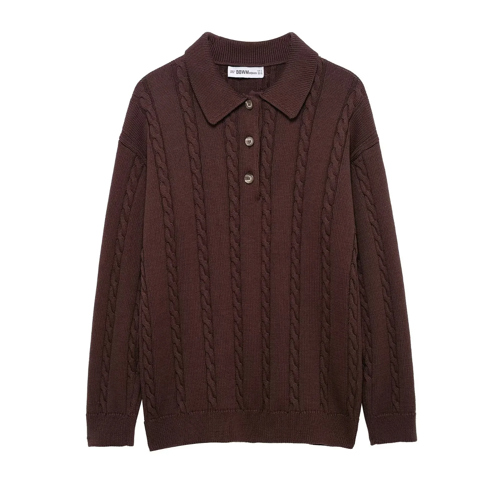 

2025 Spring New Women Knitted Sweater Eight Strand Braided Long Sleeve Lapel Simple Temperament Pullover