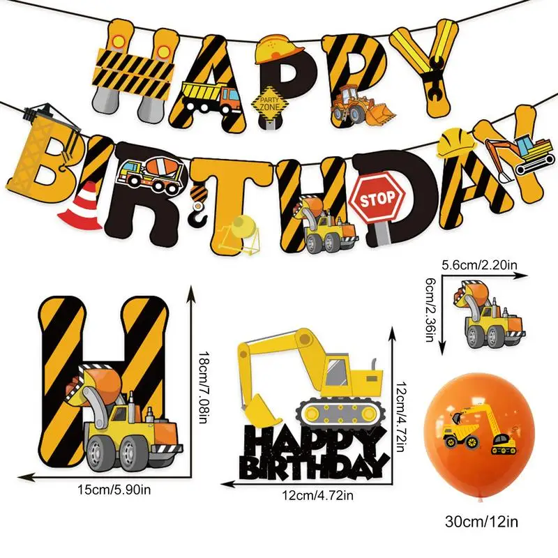 Construction Theme Birthday Party Dump Truck Party Decorations Banner Cake Toppers Balloons For Construction Birthday Themed image 6