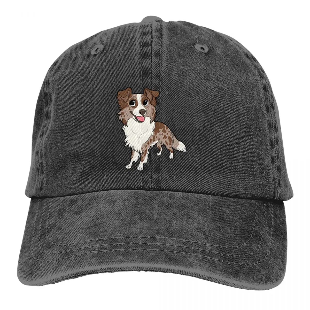 Washed Men\'s Baseball Cap BORDER Red Merle Chibi Trucker Snapback Caps Dad Hat Collie Dog Golf Hats