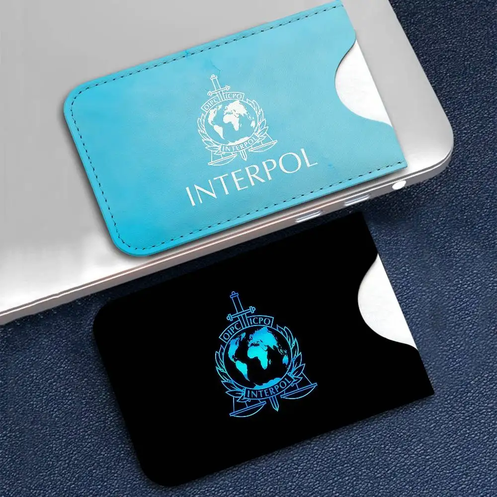 I-Interpols LOGO PU Leather Card Holder Ultra Slim Pocket Size ID Credit Card Storage Case Lightweight Organizer Office